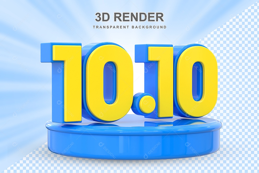 Número 10.10 Elemento 3D Amarelo E Azul para Composição PSD