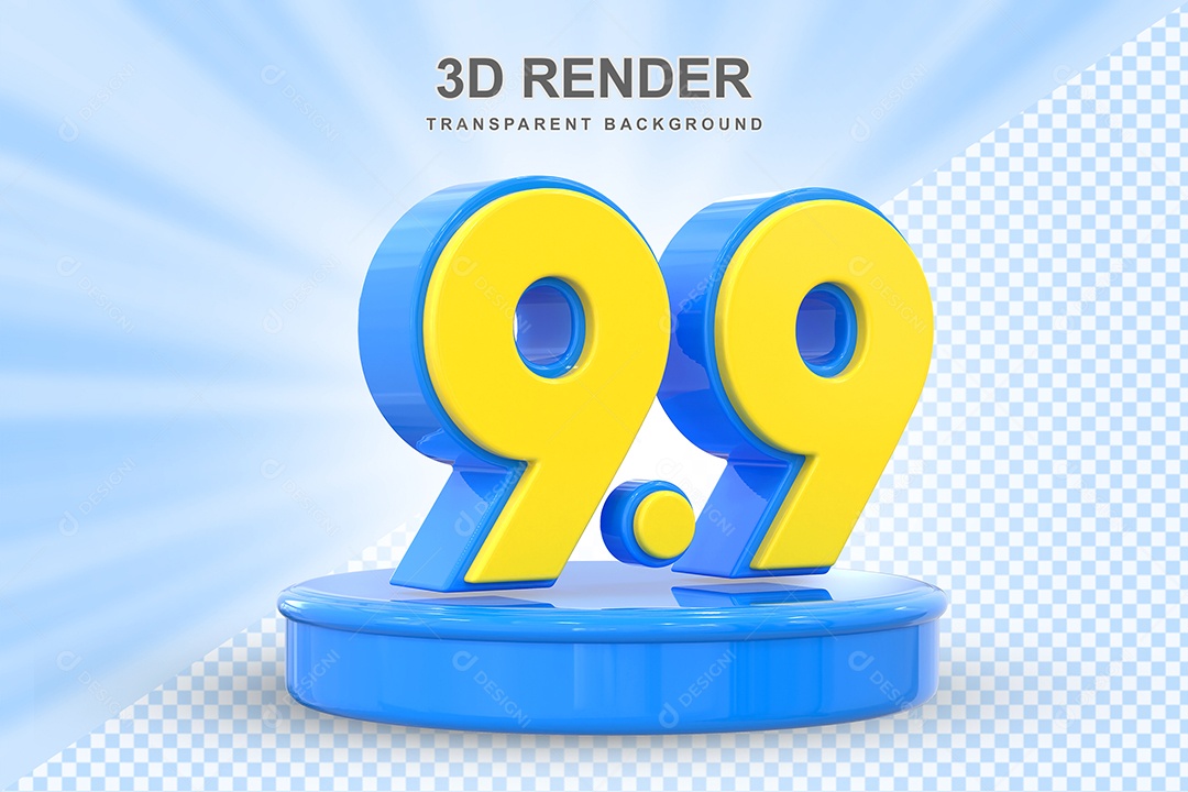 Número 9.9 Elemento 3D Amarelo E Azul para Composição PSD