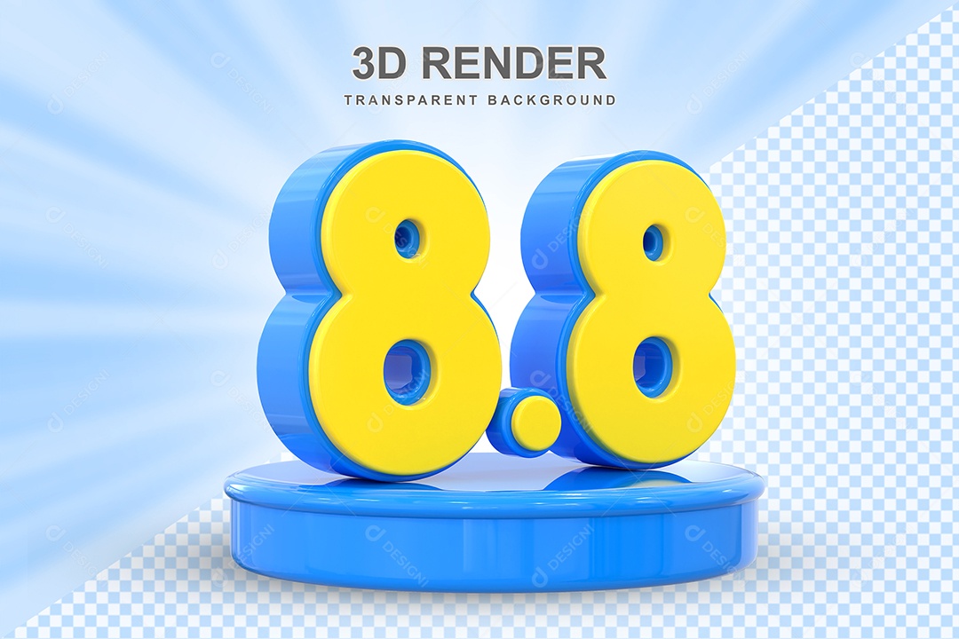 Número 8.8 Elemento 3D Amarelo E Azul para Composição PSD
