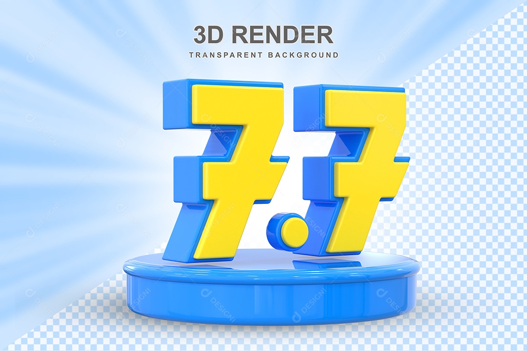 Número 7.7 Elemento 3D Amarelo E Azul para Composição PSD
