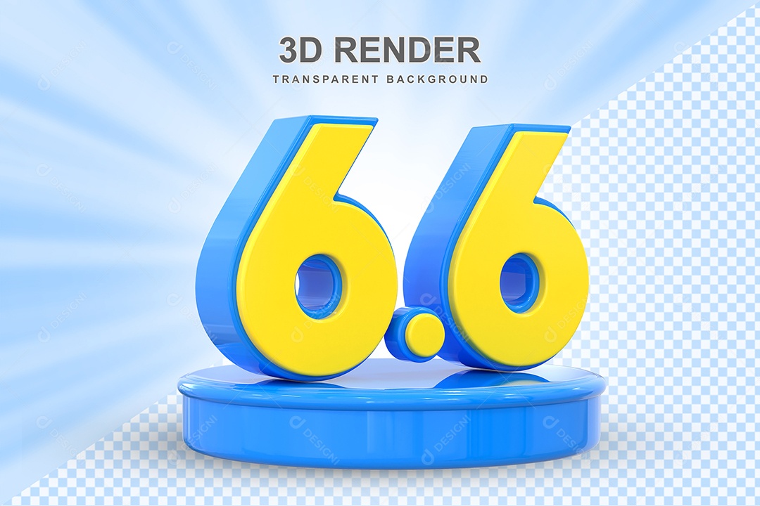 Número 6.6 Elemento 3D Amarelo E Azul para Composição PSD