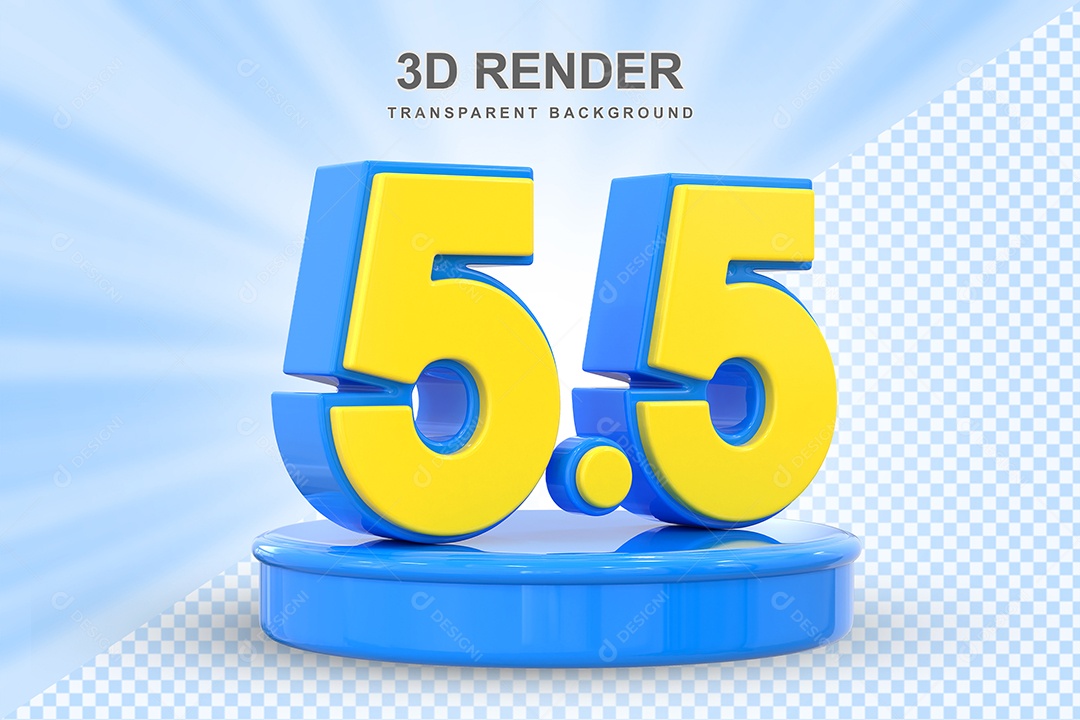 Número 5.5 Elemento 3D Amarelo E Azul para Composição PSD
