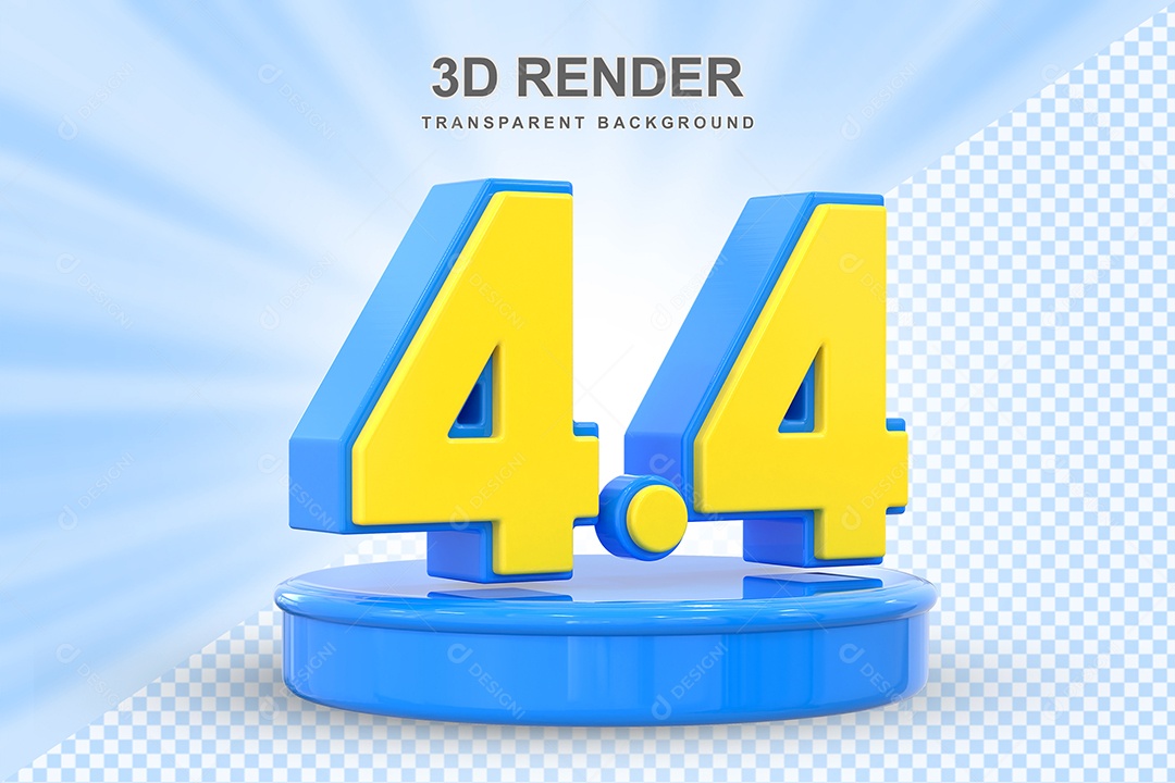Número 4.4 Elemento 3D Amarelo E Azul para Composição PSD
