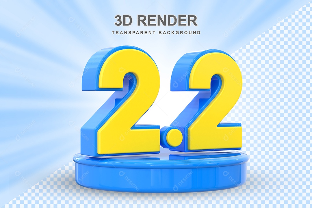 Número 2.2 Elemento 3D Amarelo E Azul para Composição PSD
