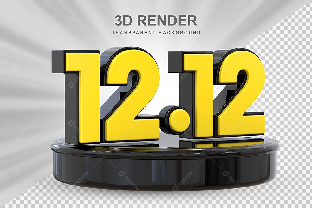 Número 12.12 Elemento 3D Amarelo E Preto para Composição PSD