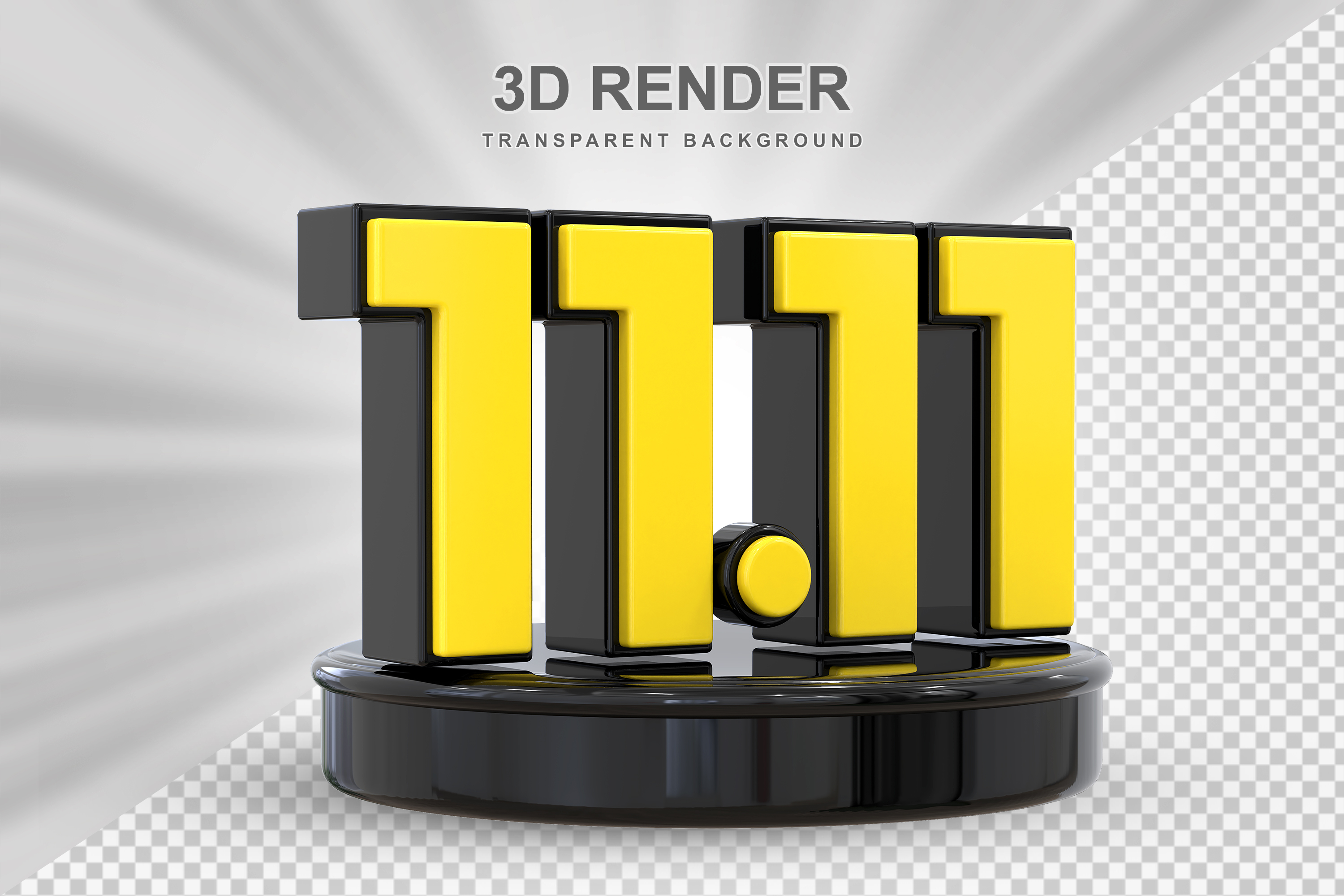 Número 11.11 Elemento 3D Amarelo E Preto para Composição PSD