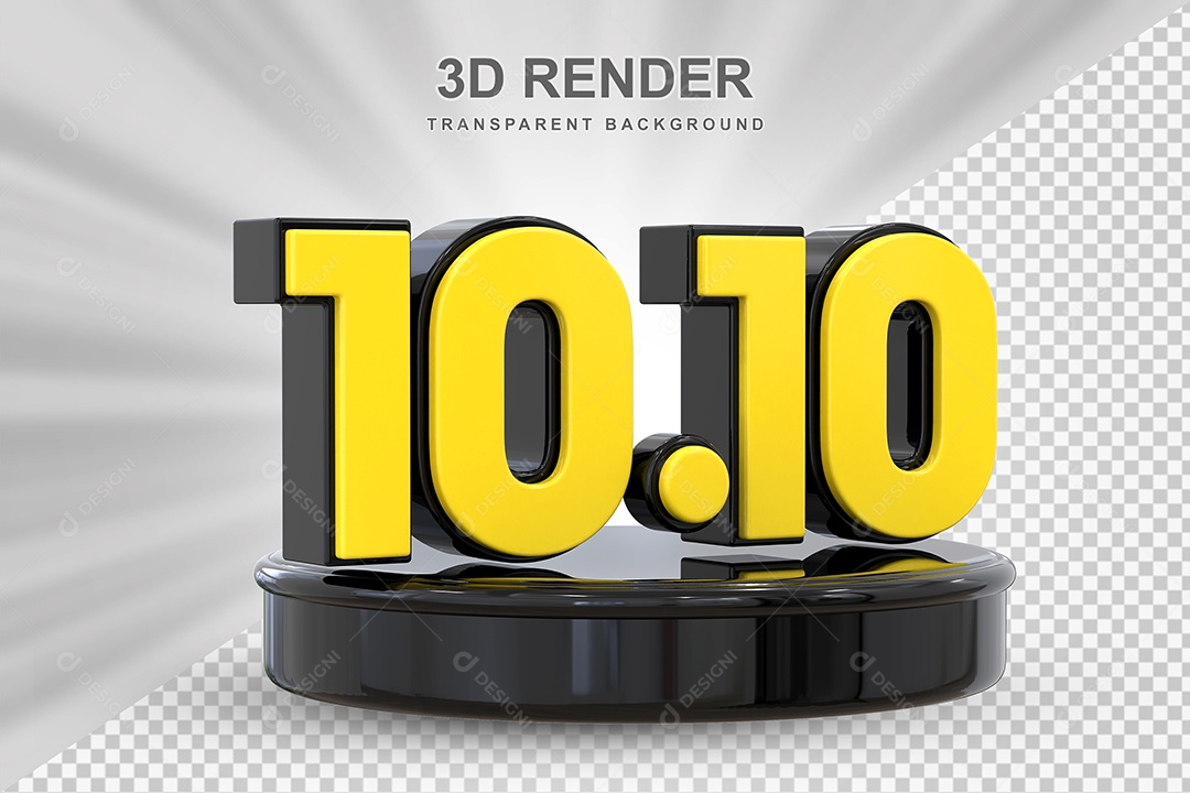 Número 10.10 Elemento 3D Amarelo E Preto para Composição PSD