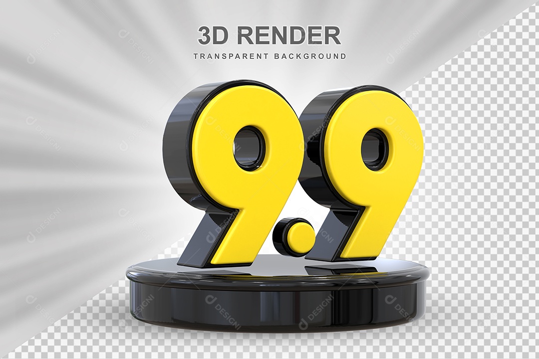 Número 9.9 Elemento 3D Amarelo E Preto para Composição PSD