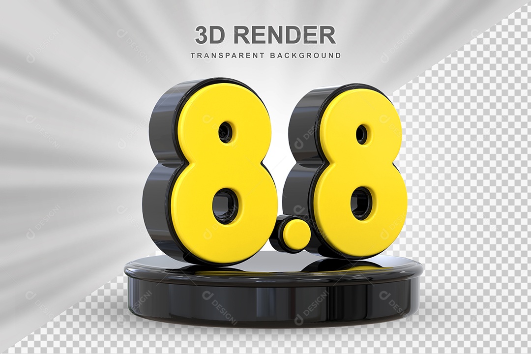 Número 8.8 Elemento 3D Amarelo E Preto para Composição PSD