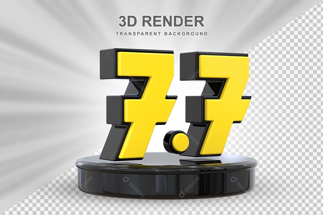 Número 7.7 Elemento 3D Amarelo E Preto para Composição PSD