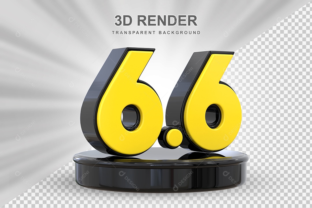 Número 6.6 Elemento 3D Amarelo E Preto para Composição PSD