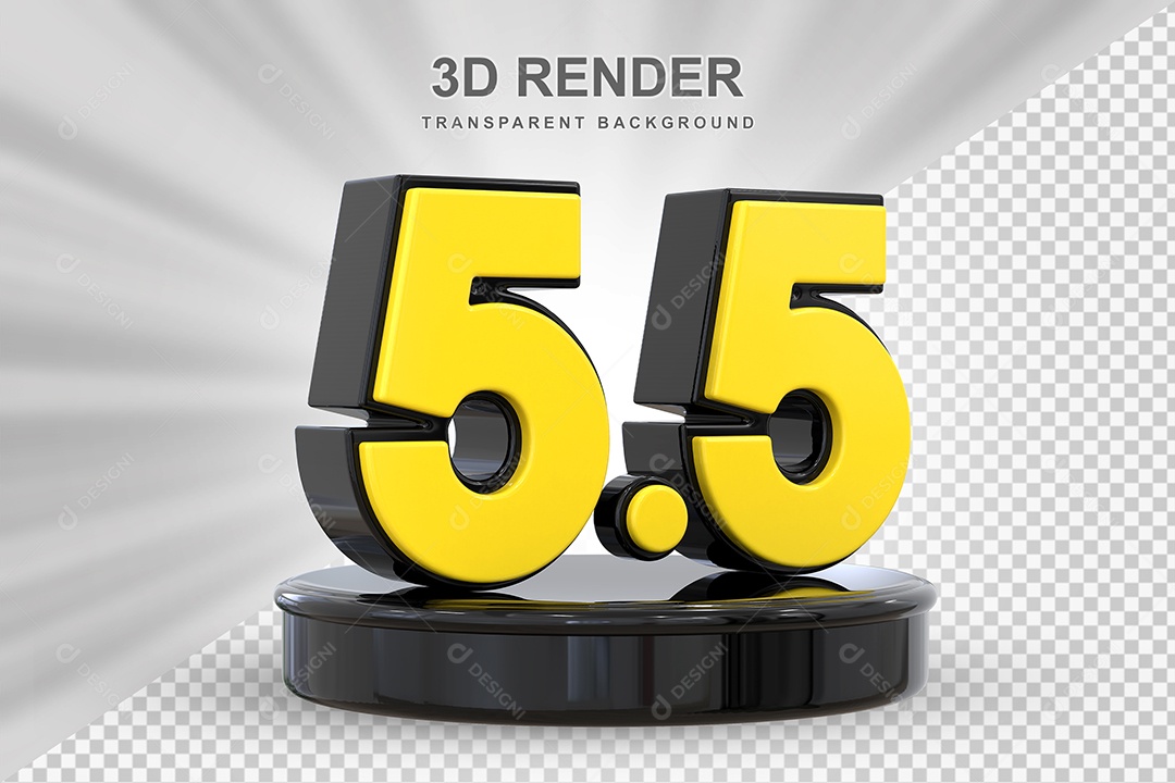 Número 5.5 Elemento 3D Amarelo E Preto para Composição PSD