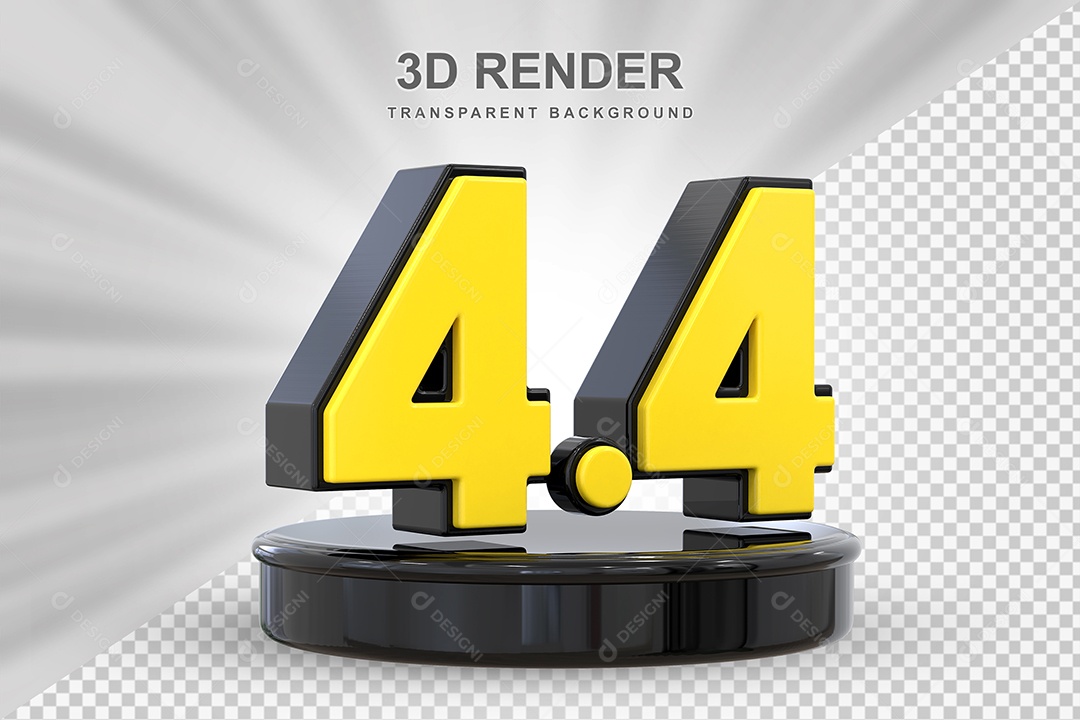 Número 4.4 Elemento 3D Amarelo E Preto para Composição PSD
