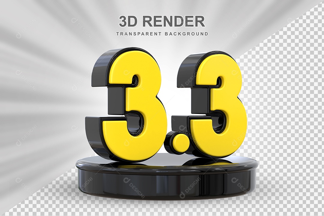 Número 3.3 Elemento 3D Amarelo E Preto para Composição PSD