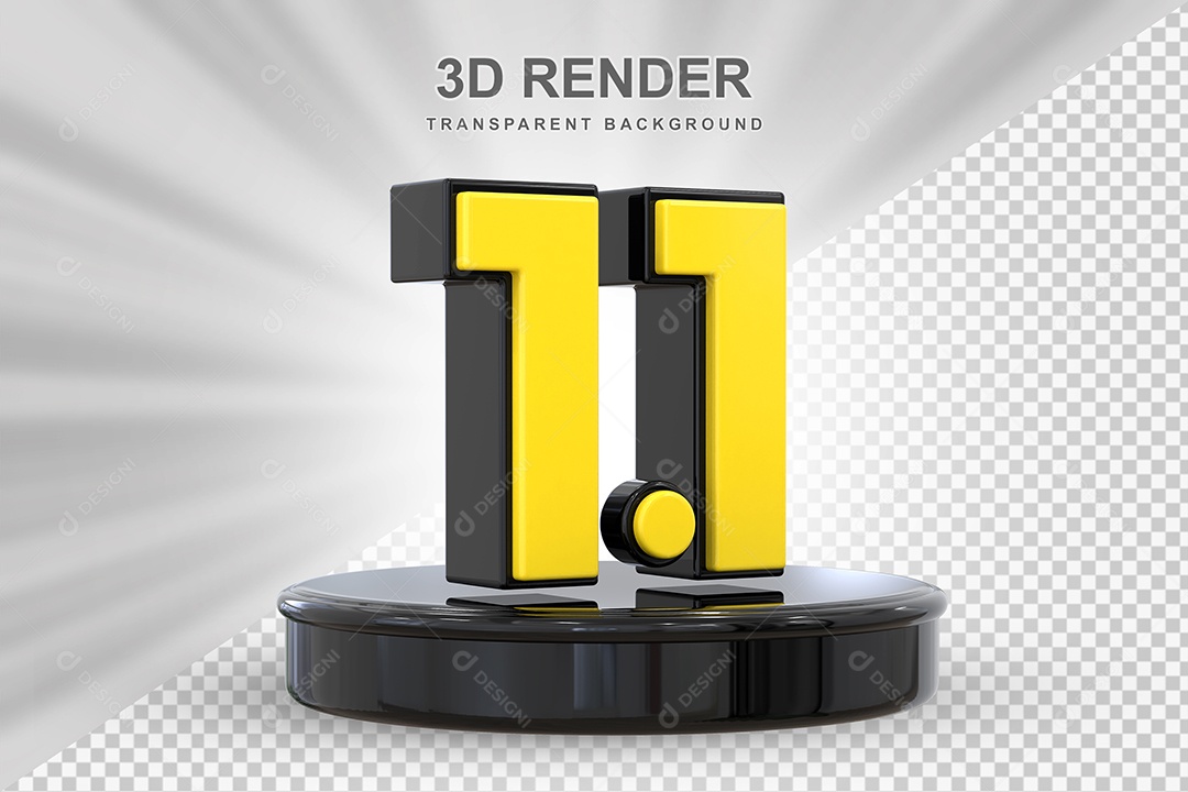 Número 1.1 Elemento 3D Amarelo E Preto para Composição PSD