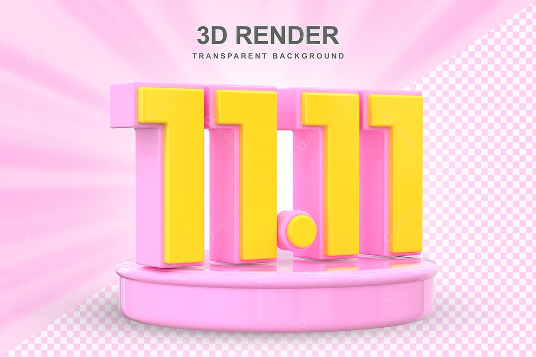 Número 11.11 Elemento 3D Amarelo E Rosa para Composição PSD