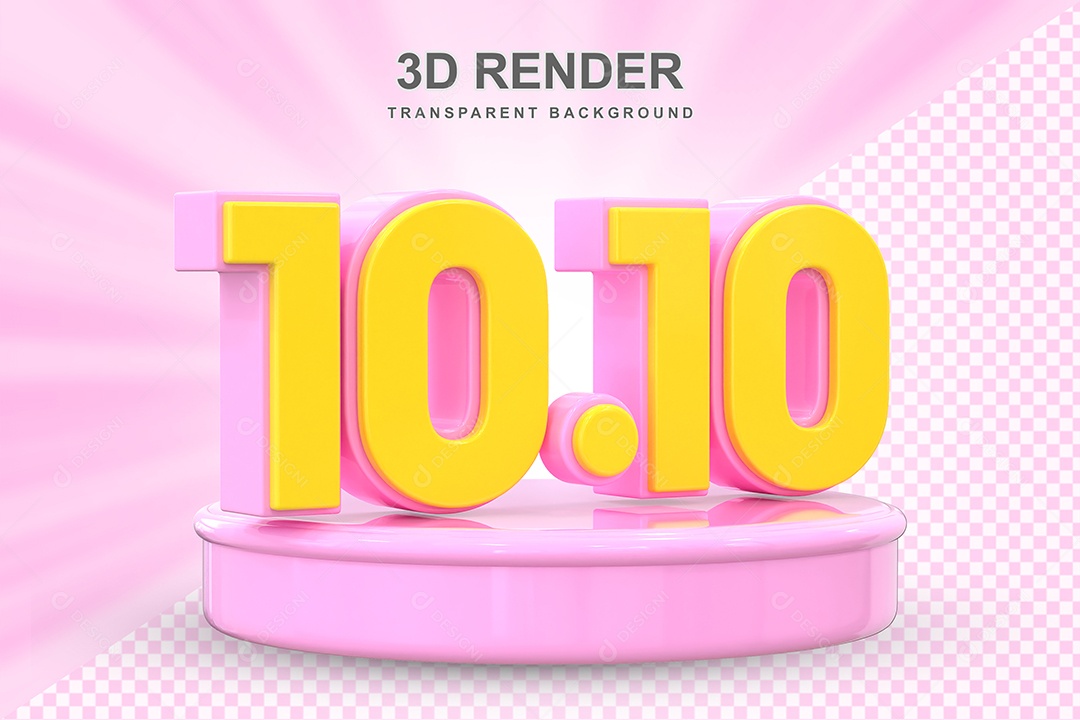 Número 10.10 Elemento 3D Amarelo E Rosa para Composição PSD