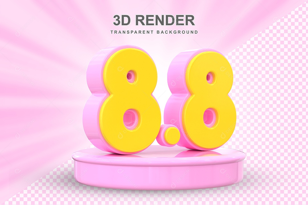 Número 8.8 Elemento 3D Amarelo E Rosa para Composição PSD