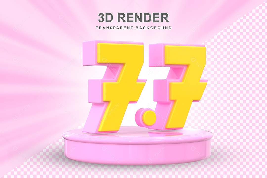 Número 7.7 Elemento 3D Amarelo E Rosa para Composição PSD