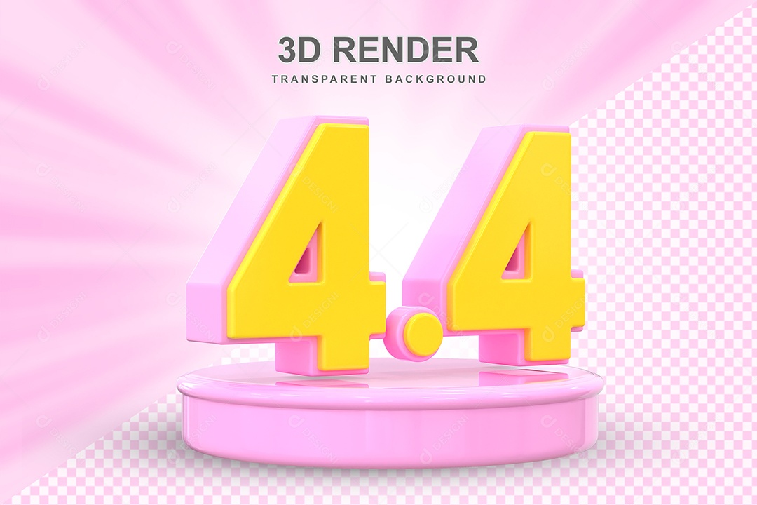 Número 4.4 Elemento 3D Amarelo E Rosa para Composição PSD
