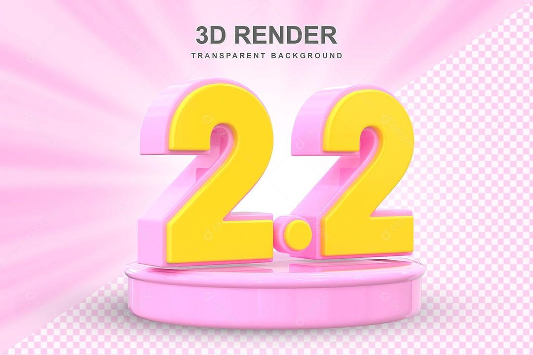 Número 2.2 Elemento 3D Amarelo E Rosa para Composição PSD