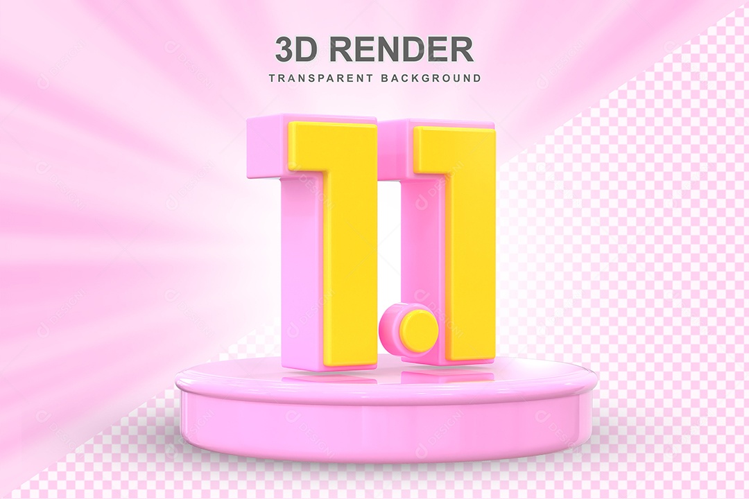 Número 1.1 Elemento 3D Amarelo E Rosa para Composição PSD