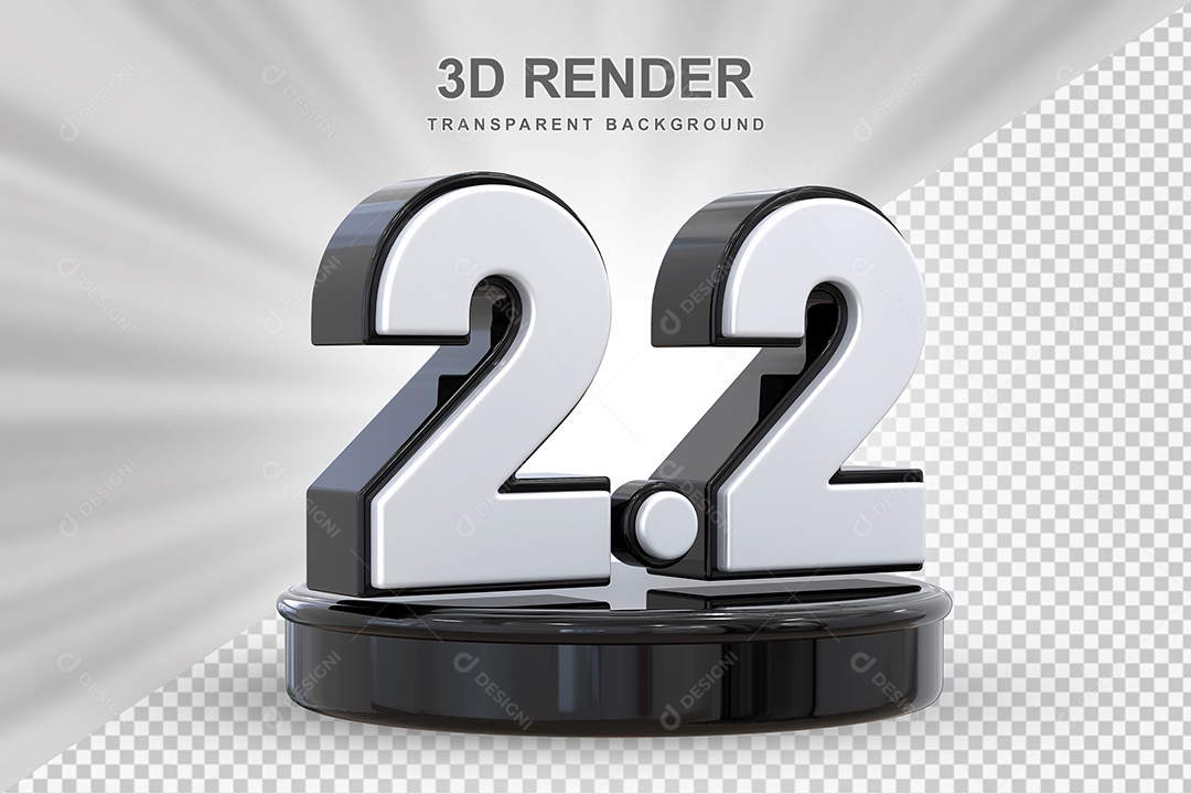 Número 2.2 Elemento 3D Branco E Preto para Composição PSD