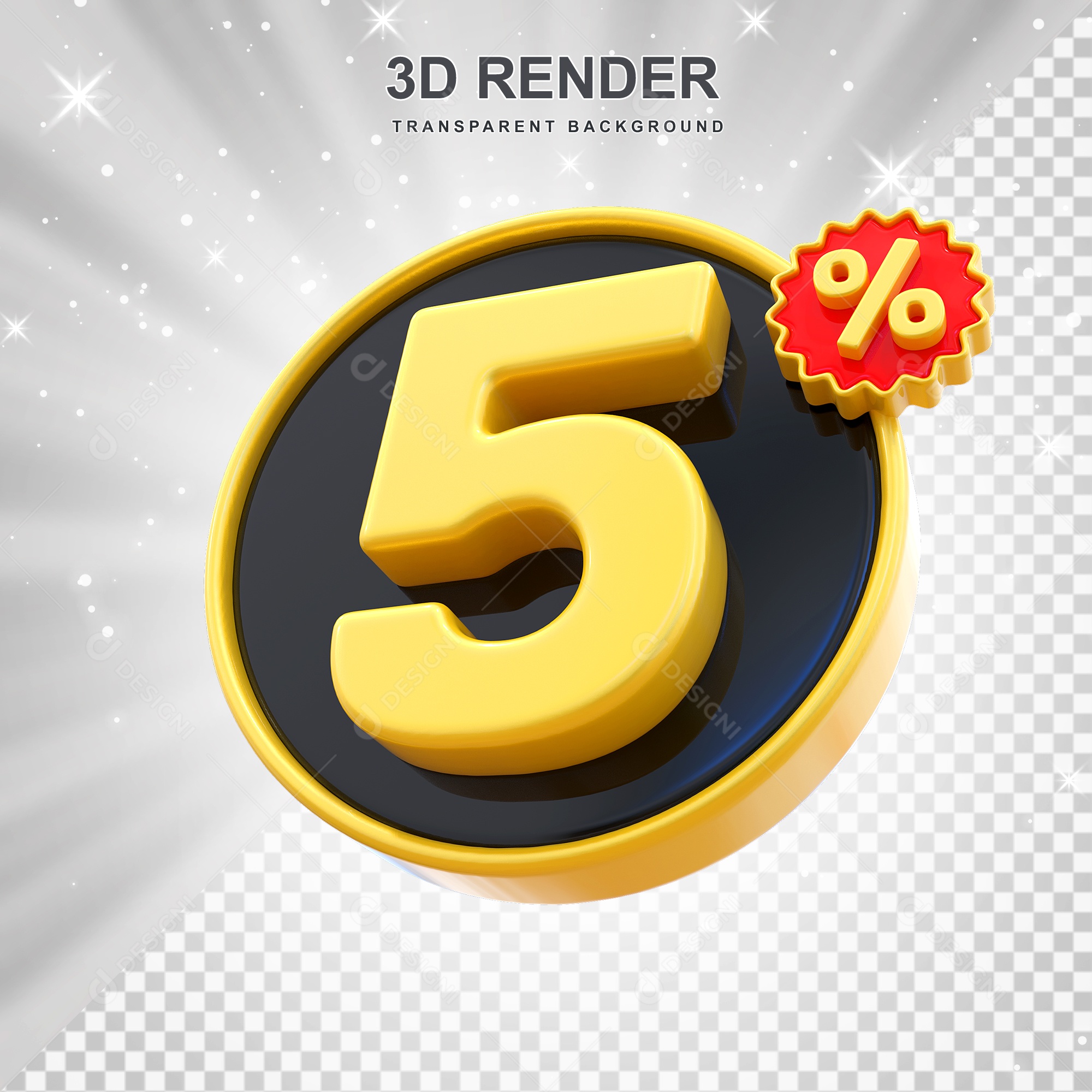 Número de Desconto 5% Elemento 3D Amarelo E Preto para Composição PSD