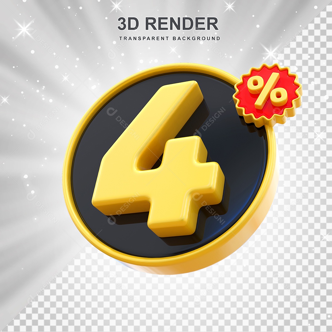 Número de Desconto 4% Elemento 3D Amarelo E Preto para Composição PSD
