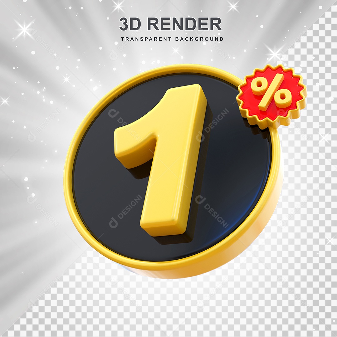Número de Desconto 1% Elemento 3D Amarelo E Preto para Composição PSD