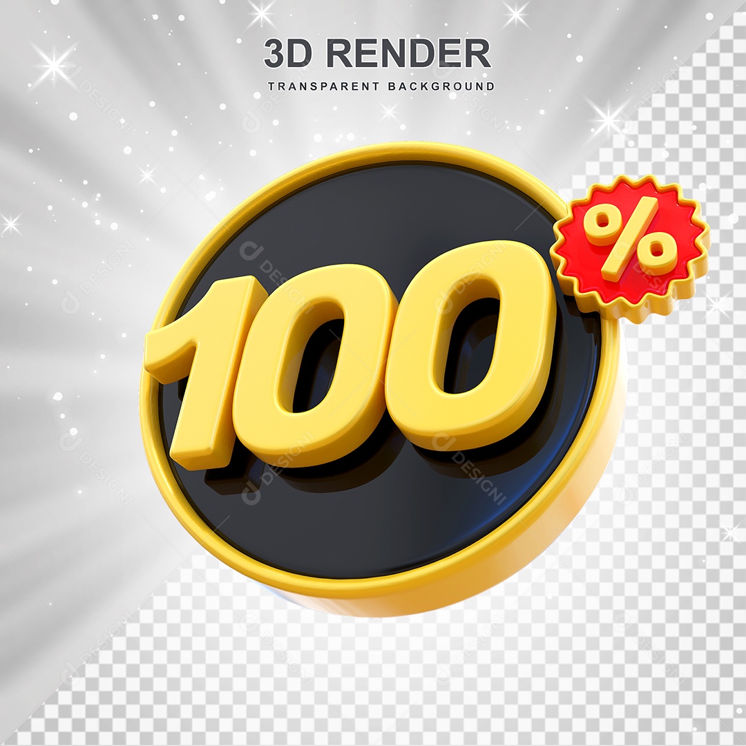 Número de Desconto 100% Elemento 3D Amarelo E Preto para Composição PSD
