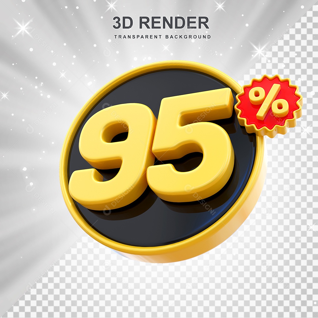 Número de Desconto 95% Elemento 3D Amarelo E Preto para Composição PSD