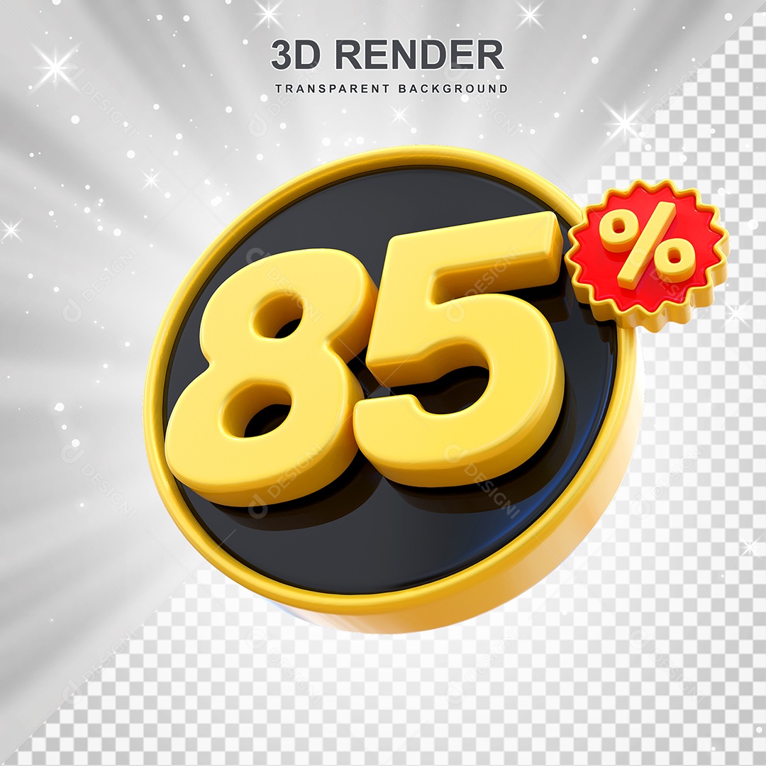 Número de Desconto 85% Elemento 3D Amarelo E Preto para Composição PSD