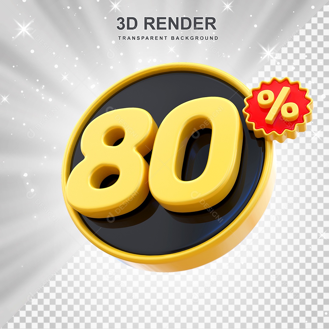 Número de Desconto 80% Elemento 3D Amarelo E Preto para Composição PSD