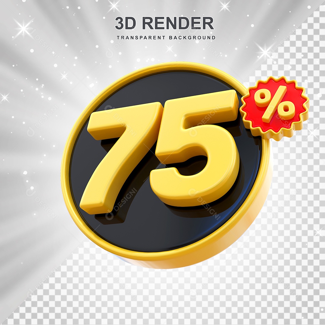 Número de Desconto 75% Elemento 3D Amarelo E Preto para Composição PSD