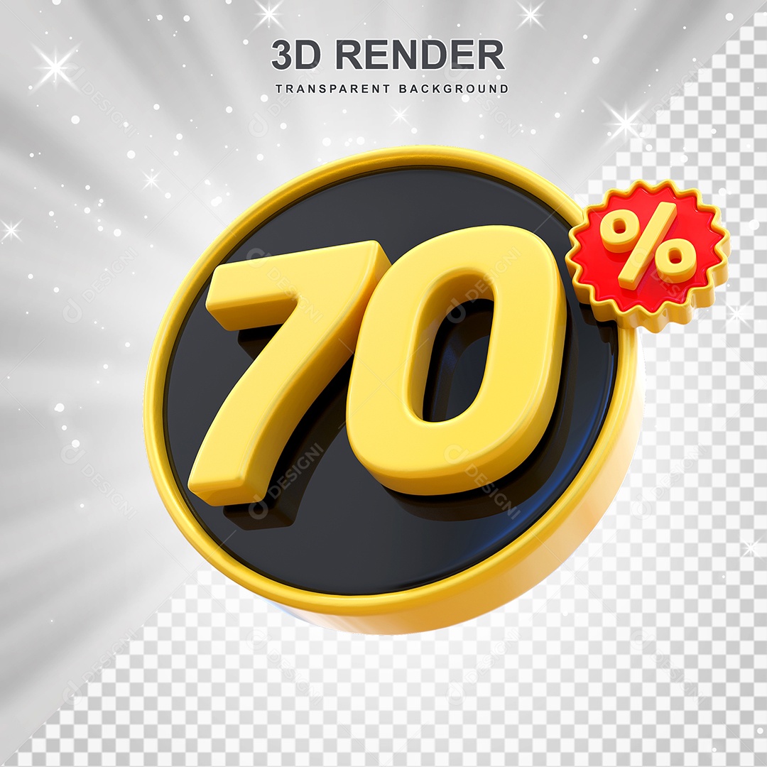 Número de Desconto 70% Elemento 3D Amarelo E Preto para Composição PSD