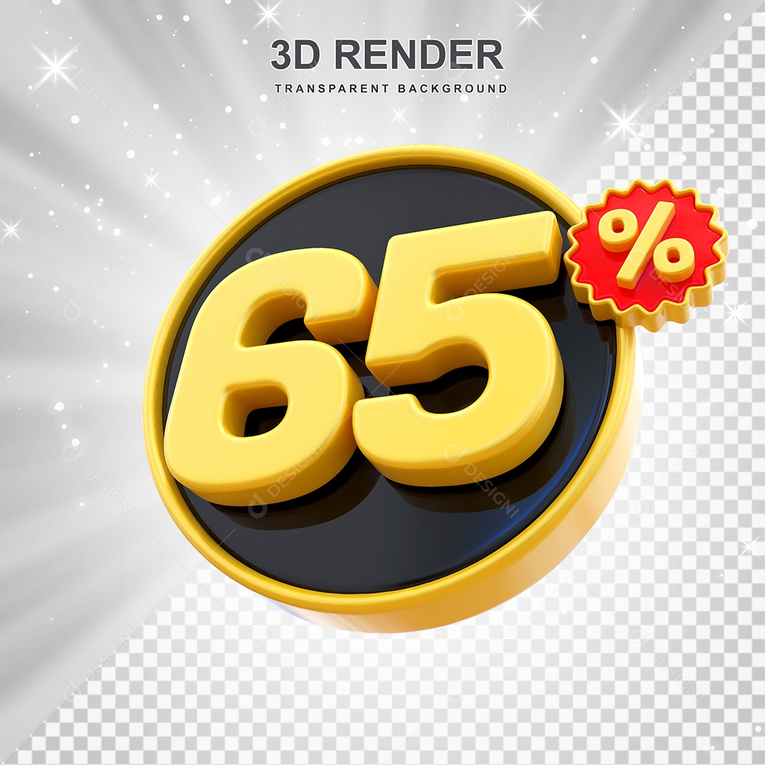 Número de Desconto 65% Elemento 3D Amarelo E Preto para Composição PSD