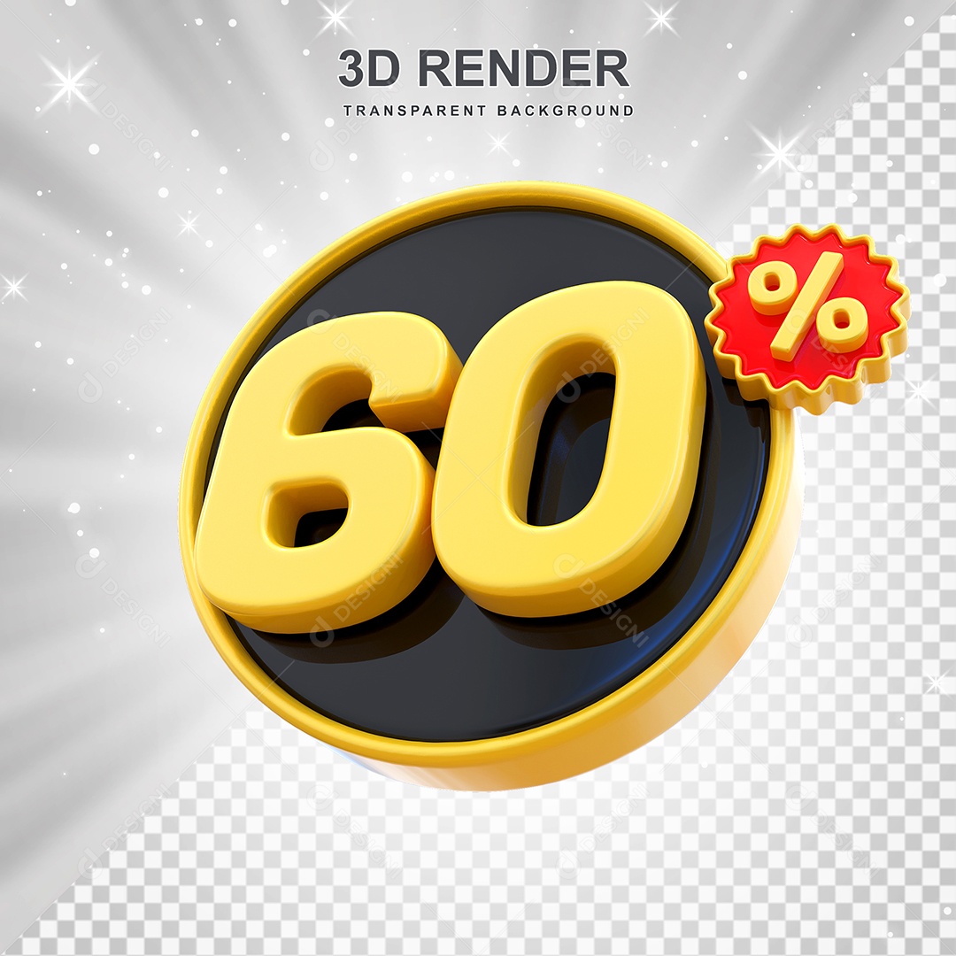 Número de Desconto 60% Elemento 3D Amarelo E Preto para Composição PSD