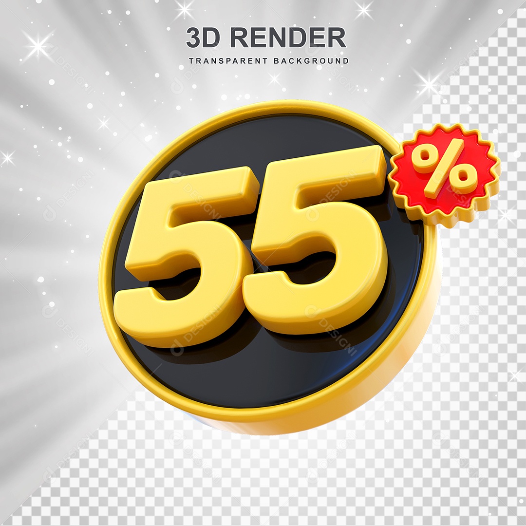Número de Desconto 55% Elemento 3D Amarelo E Preto para Composição PSD