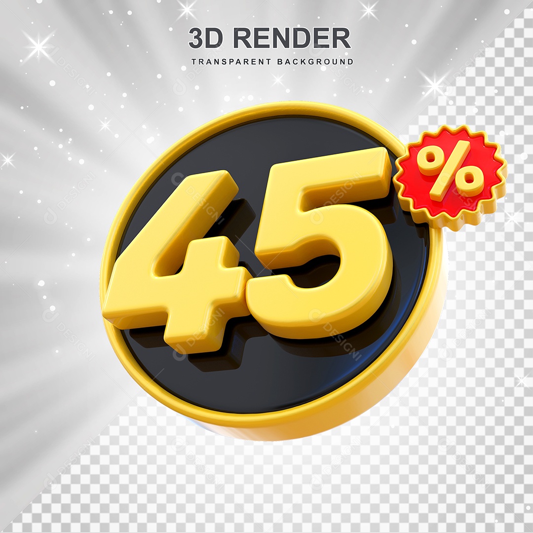 Número de Desconto 45% Elemento 3D Amarelo E Preto para Composição PSD