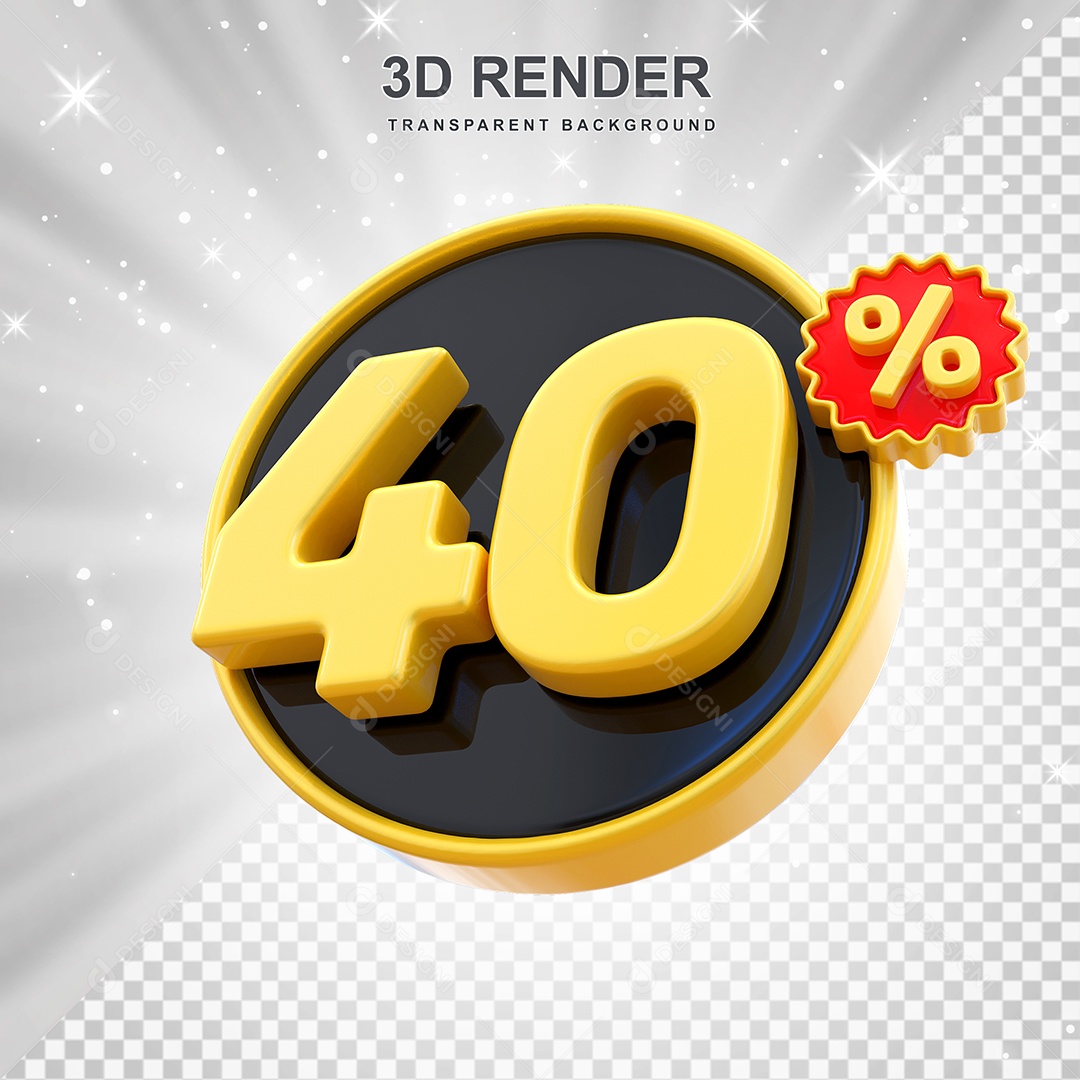 Número de Desconto 40% Elemento 3D Amarelo E Preto para Composição PSD