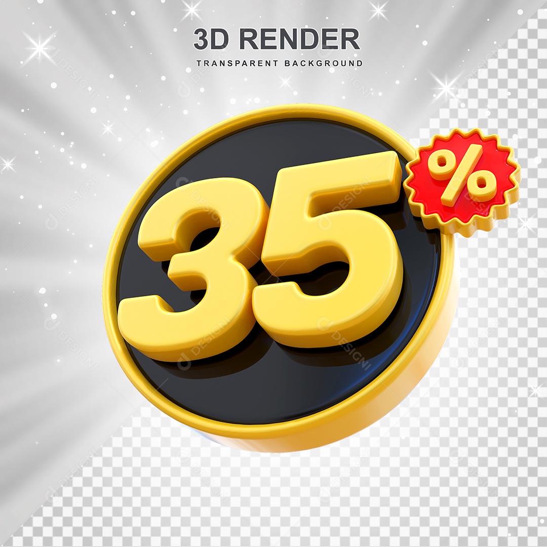Número de Desconto 35% Elemento 3D Amarelo E Preto para Composição PSD
