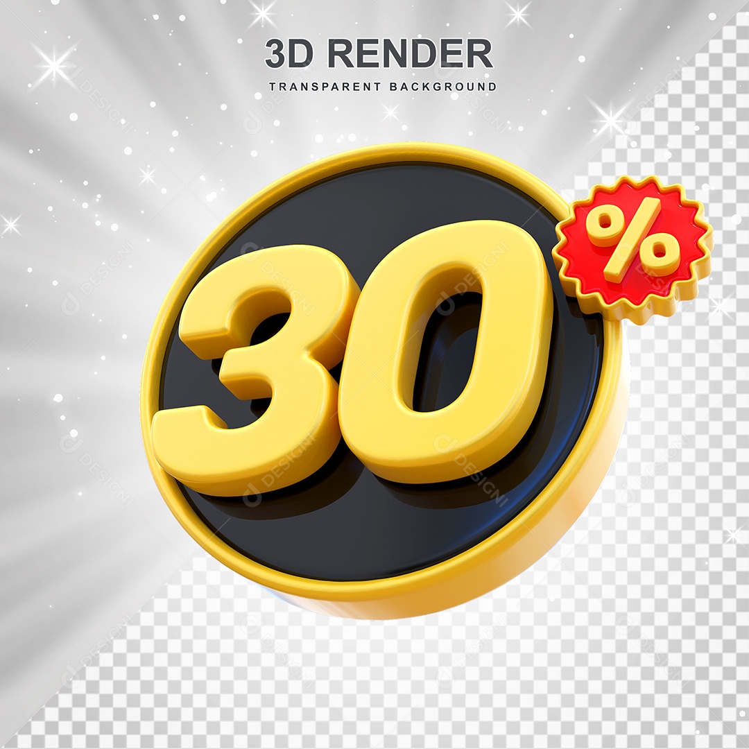 Número de Desconto 30% Elemento 3D Amarelo E Preto para Composição PSD