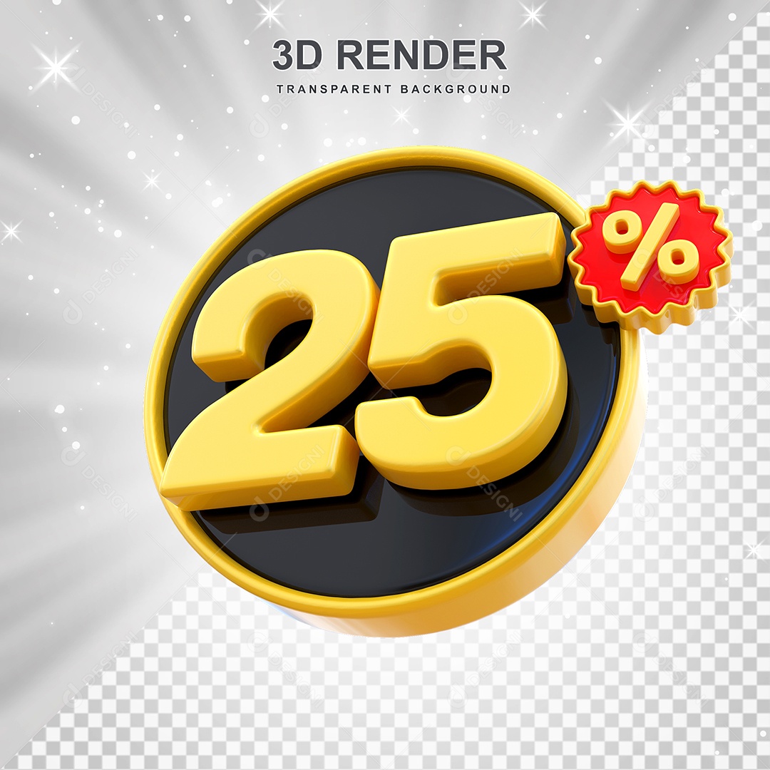 Número de Desconto 25% Elemento 3D Amarelo E Preto para Composição PSD