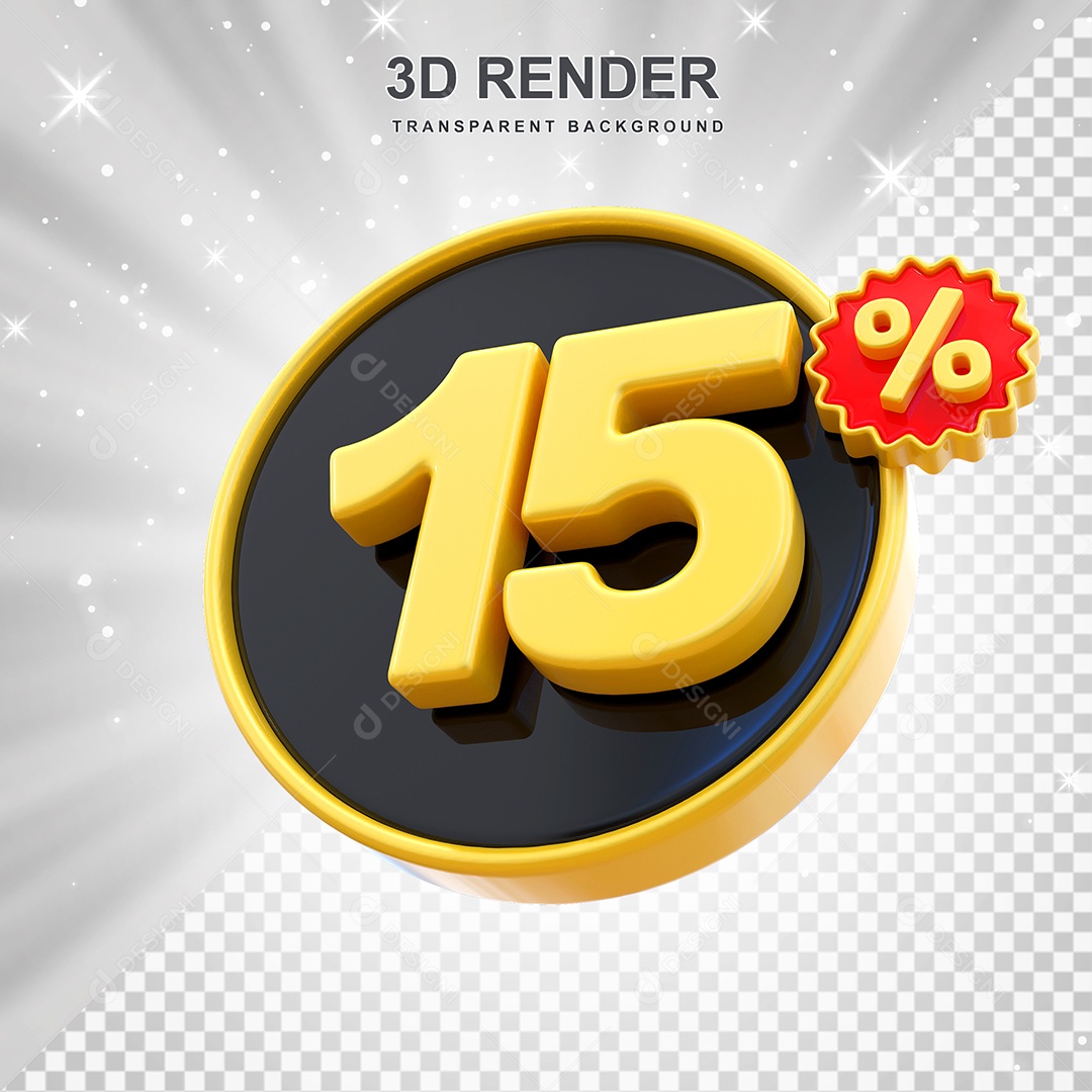 Número de Desconto 15% Elemento 3D Amarelo E Preto para Composição PSD
