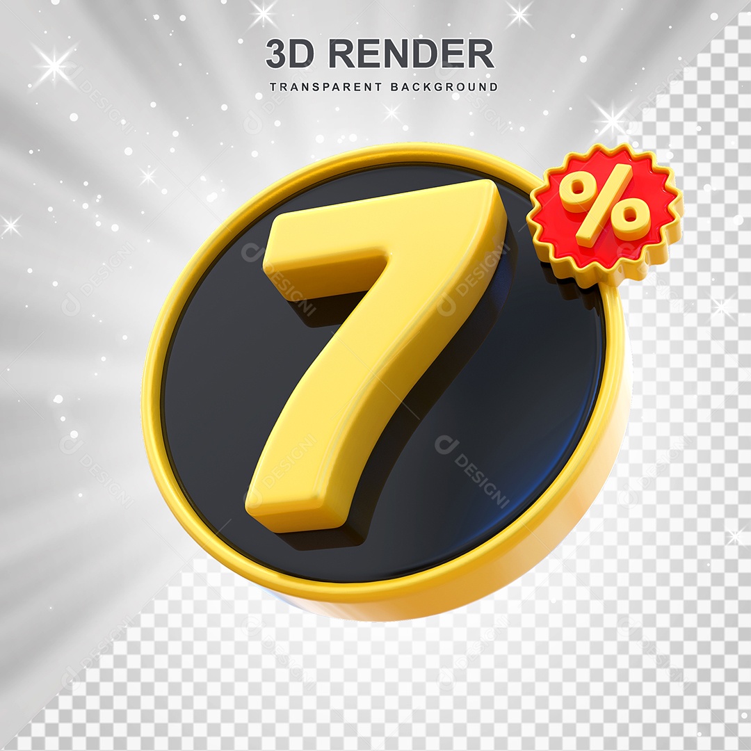 Número de Desconto 7% Elemento 3D Amarelo E Preto para Composição PSD