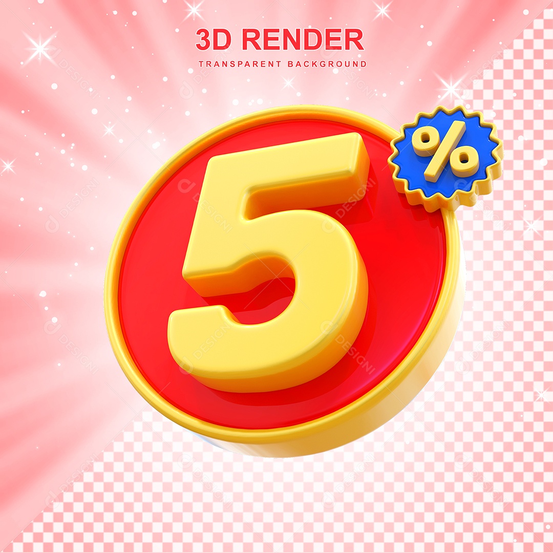 Número de Desconto 7% Elemento 3D Amarelo E Vermelho para Composição PSD