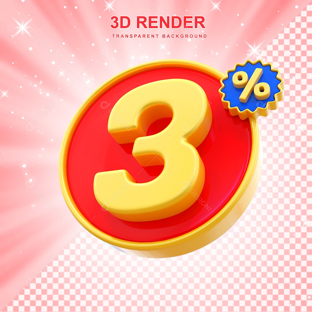 Número de Desconto 3% Elemento 3D Amarelo E Vermelho para Composição PSD