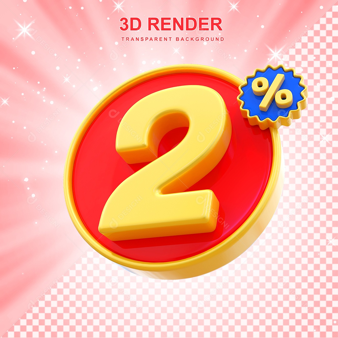 Número de Desconto 2% Elemento 3D Amarelo E Vermelho para Composição PSD