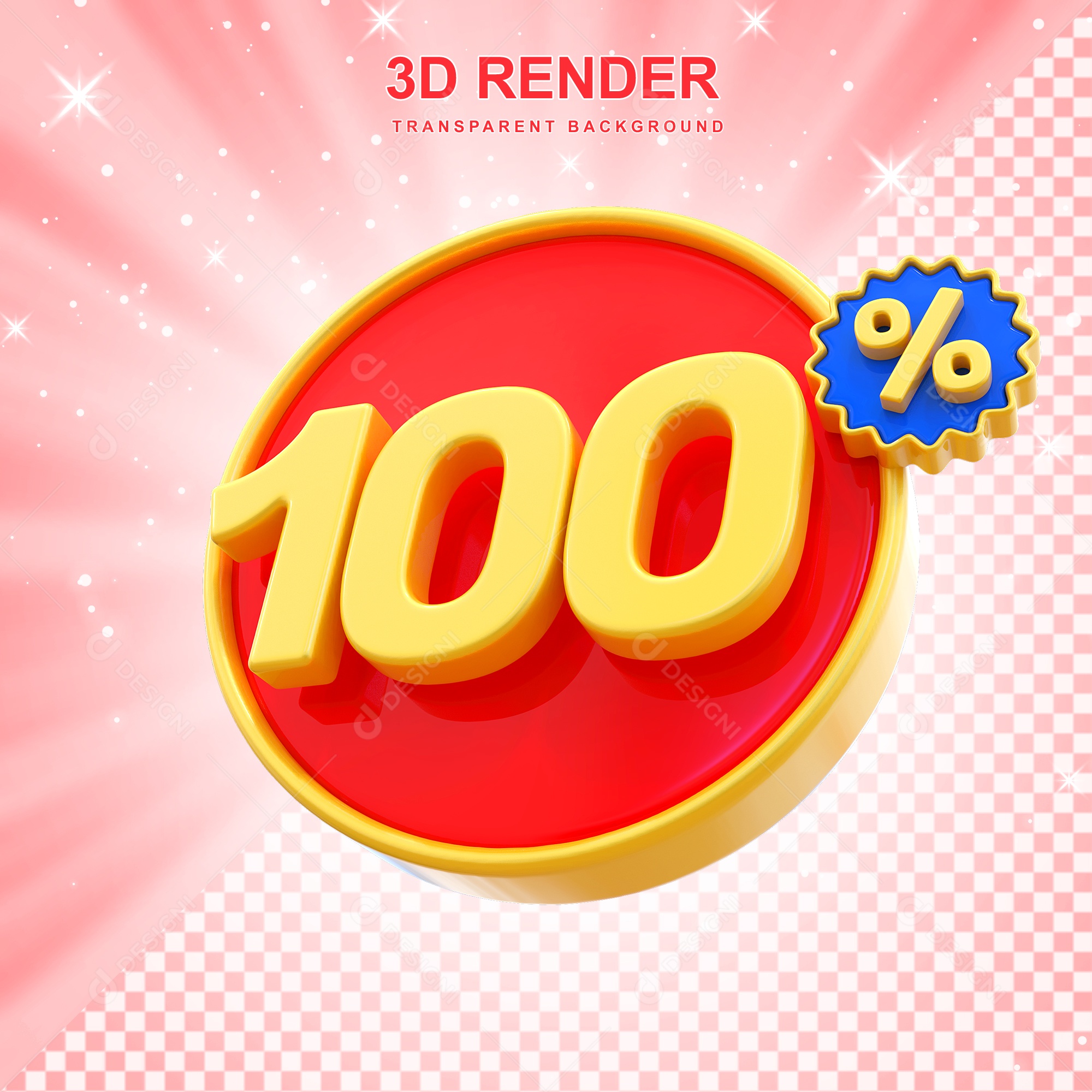 Número de Desconto 100% Elemento 3D Amarelo E Vermelho para Composição PSD